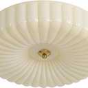 KCO Lighting Round Large LED Flush Mount Ceiling Light Yellow Ribbed Glass Flush Mount Light Mid Century Modern Bedroom Ceiling Lamp Unique Entryway Ceiling Light Fixtures
