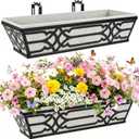 Railing Planter Box, Window Planter Box 24 Inch 2 Pack, Metal Hanging Flower Boxes with Non-Woven Fabric Liner, Adjustable Brackets for Deck Railing, Fence, Balcony, and Porch, Black