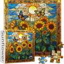 Stained Glass Puzzles for Adults 1000 Pieces and up, PICKFORU Sunflowers Puzzle as Home Decor, Butterfly Flower Puzzles as Home Decor, Sunflower