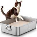 Stainless Steel Litter Box with Handle, Large Metal Cat Litter Box with High Sided for Big and Small Cats, Kitty Litter Boxes, Non-Stick, Easy to Clean, Odor-Free, Cat ToiletLitterbox (19.5"L13.6"W5.9"H)