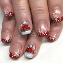 Christmas Press on Nails Square Short Fake Nails Press ons Red French Nails Tips Artificial Acrylic Kit Full Cover False Nails Snowflakes Santa Hat Design Stick on Nails for Women