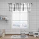 Amzdecor Grey White Buffalo Plaid Valance Linen Sheer Cafe Curtain Buffalo Check Plaid Rod Pocket Rustic Farmhouse Kitchen Window Treatment for Living Room Bedroom,1 Panel, 55''x15'',Silver Gray White
