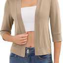 DouBCQ Shrugs for Women 3/4 Sleeve Cropped Cardigan Open Front Lightweight Bolero (Beige, XXL)