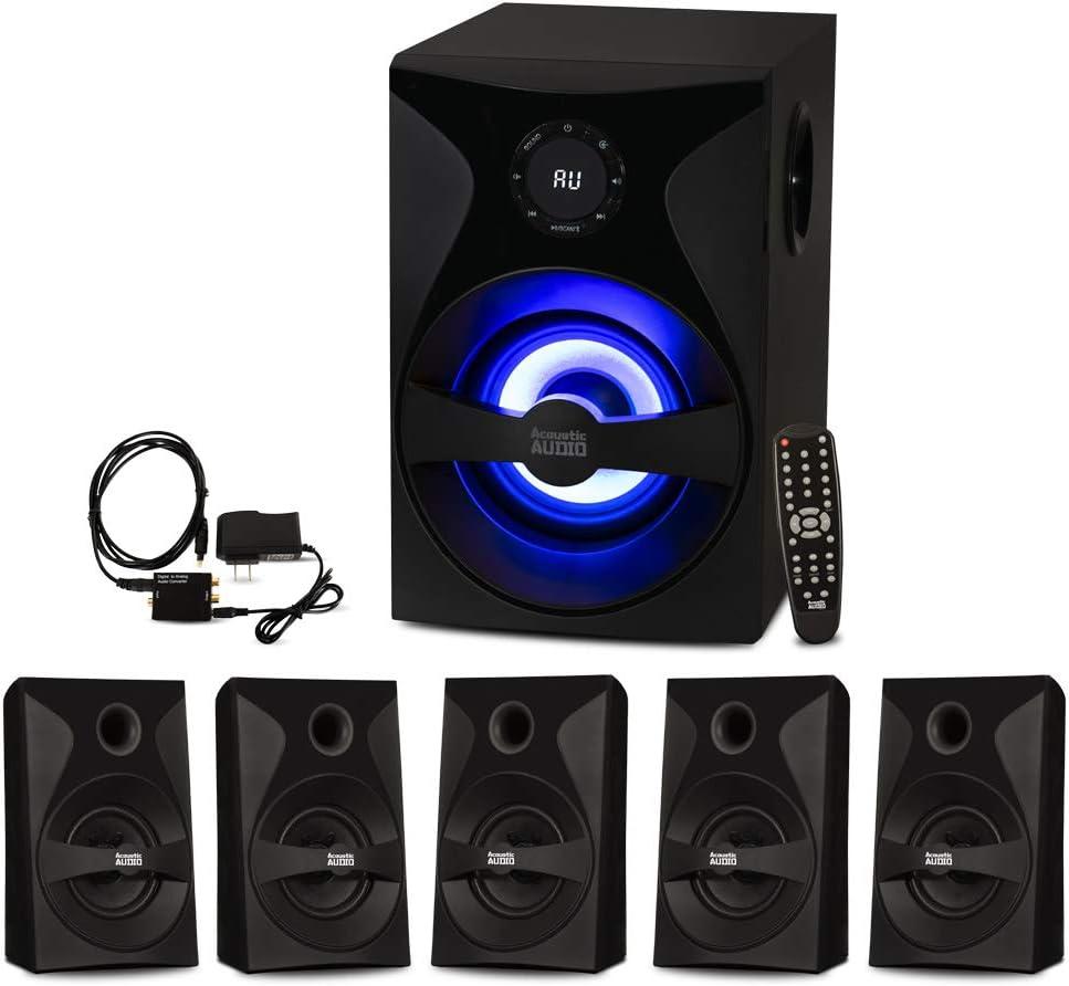 Goldwood Bluetooth 5.1 Surround Sound Home Theater Speaker System with LED Display, FM Tuner, USB/SD Inputs - 6-Piece Set with Remote Control, Black Goldwood Bluetooth 5.1 Surround Sound Home Theater Speaker System with LED Display, FM Tuner, USB/SD Inputs - 6-Piece Set with Remote Control, Black