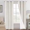 H.VERSAILTEX Ivory Curtains Blackout, 100% Blackout Linen Curtains with White Thermal Insulated Liner, Grommet Drapes Blackout Curtains for Living Room (2 Panels, 42 x 84 Inch, Ivory)