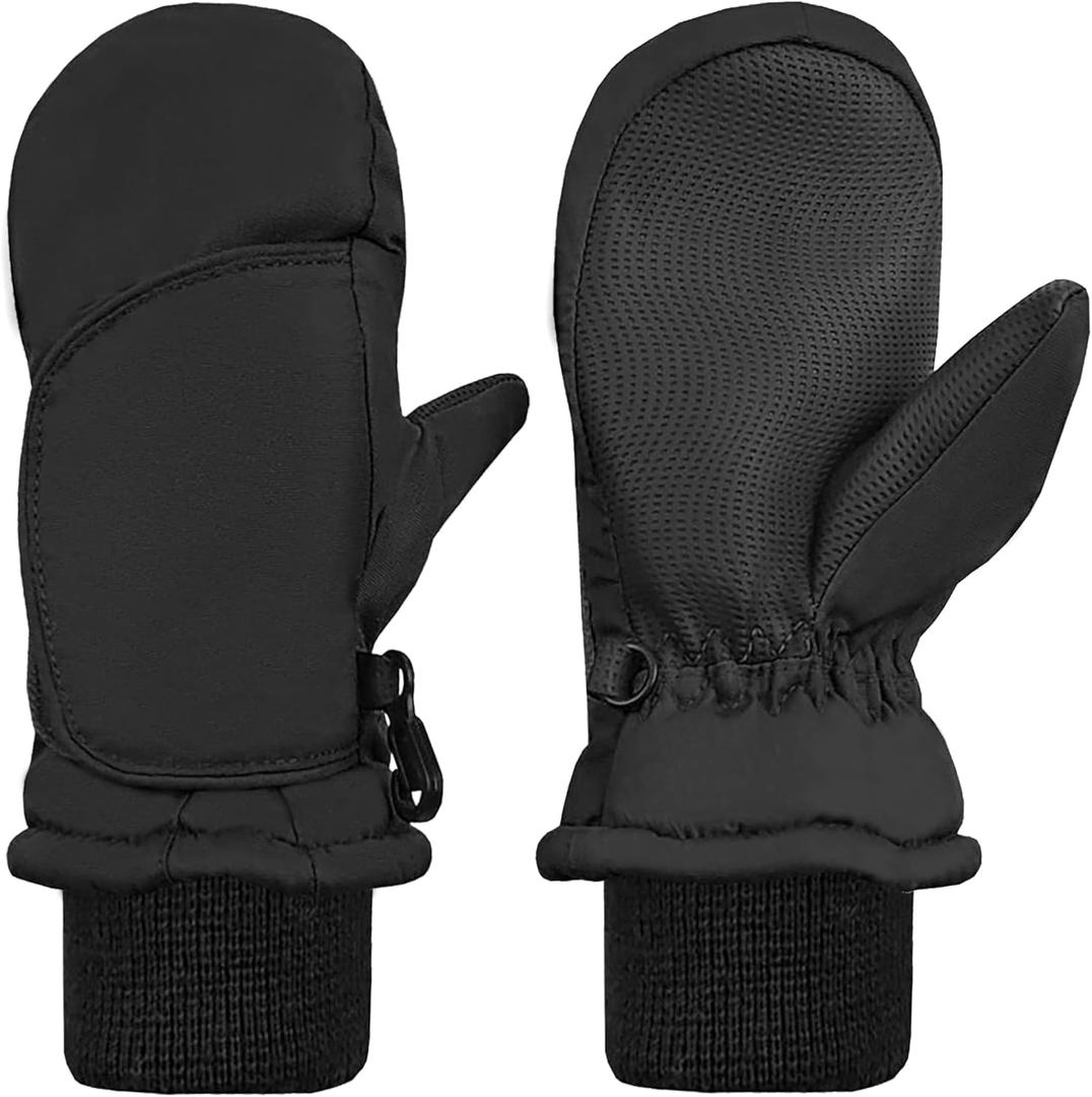 N'Ice Caps Kids Waterproof Snow Mittens Cold Weather Thinsulate Insulated (6-8 Years, Black)