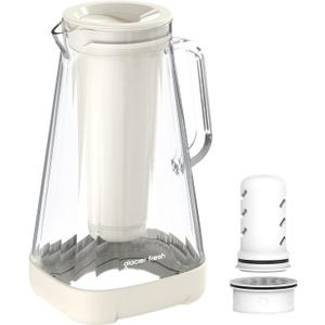 GLACIER FRESH 10 Cup Purela Glass Water Pitcher with 1.6X Flow Rate Upgraded Ultrafiltration Membrane and Activated Carbon Filter, Reduces 99% Chlorine, PFOA&PFOS, Coliforms, White