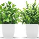 Der Rose 2 Pack Fake Plants Small Faux Artificial Small Potted Plants Indoor for Room Home Office Farmhouse Bathroom Decor (Green)
