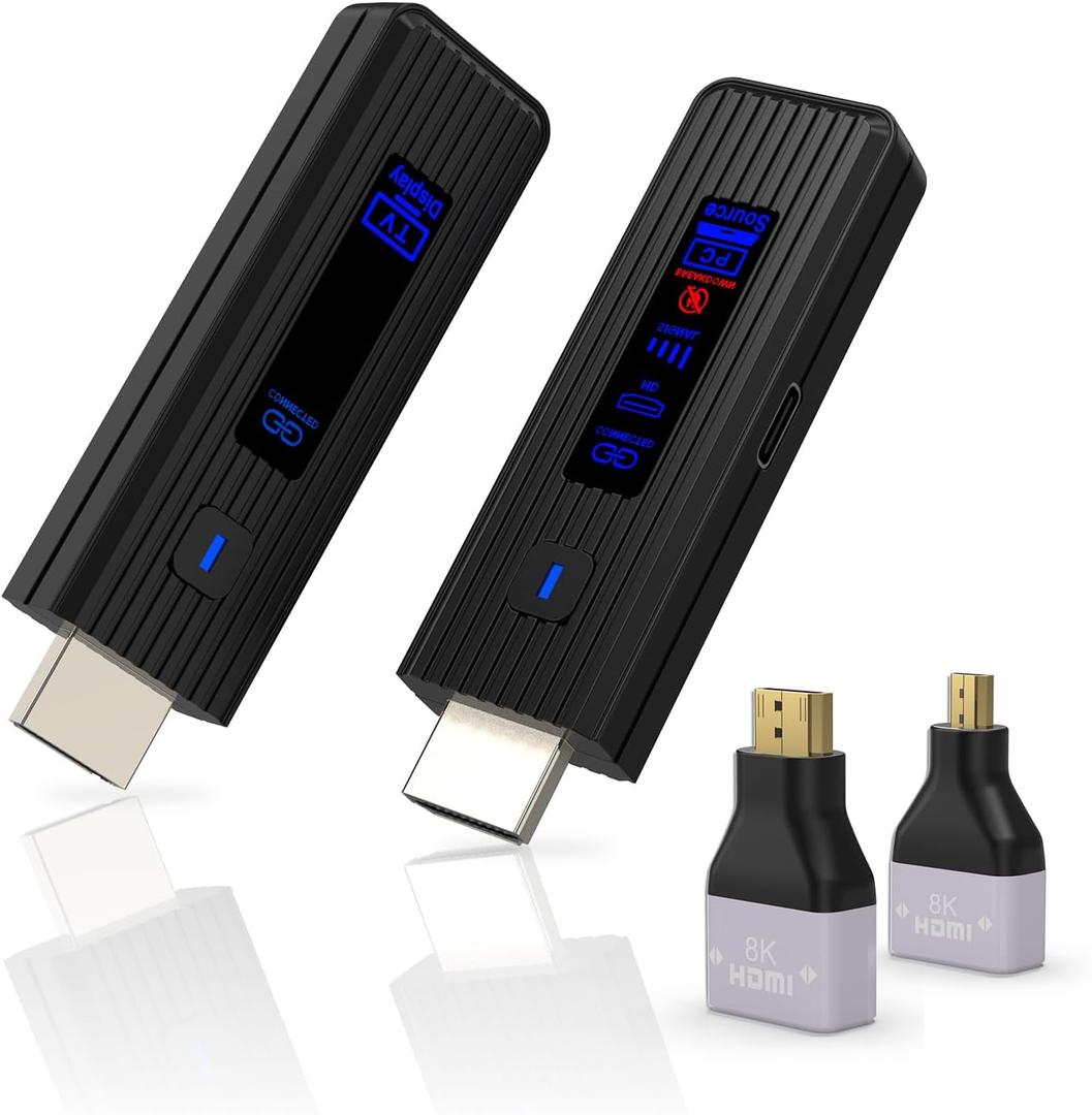 2026 New Wireless HDMI Transmitter and Receiver, 360FT/110M Extender,4K Decode 1080P@60Hz Output,LED Display, 5.8+2.4G Streaming Video/Audio from PC/Laptop/TV Box to Monitor (Black)
