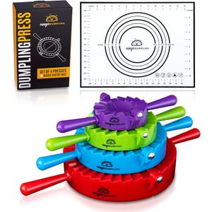 Magic Dumpling Maker Kit, Set of 4 - Mold Ravioli, Empanadas, Momos, Gyozas, Pot Stickers, Jamaican Beef Patties, Pierogi and Calzones - Wonton Dough Press and Pasta Making Tools