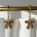 Gold Bow Knot Shower Curtain Hooks, 12PCS Rust Proof Shower Curtain Rings for Bathroom, Metal Decorative Shower Curtain Hangers Bathroom Accessories