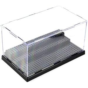 WMM Minifigure Display Case for Action Figures Blocks, Dustproof Acrylic Display Box Storage with 3 Movable Steps for Collection Models Minifigures, Bricks Blocks Toys (Large 1 Pack, Black)