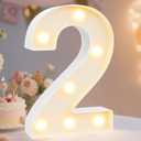 Pooqla Decorative Led Light Up Number Letters, White Plastic Marquee Number Lights Sign Party Wedding Decor Battery Operated Number (2) (8.86 in)