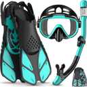 Snorkeling Gear for Adults Men Women, 4 in 1 Snorkel Set with Panoramic View Diving Mask Anti-Fog Anti-Leak, Dry Top Snorkel, Fins and Travel Bag for Swimming, Snorkeling and Travel Diving (ML/XL, GREEN)