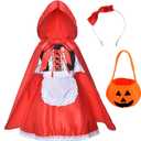 Little Red Riding Hood Dress Christmas Cosplay Costumes for Girls With Cloak,Headband,Bag 4T-5T(110cm)