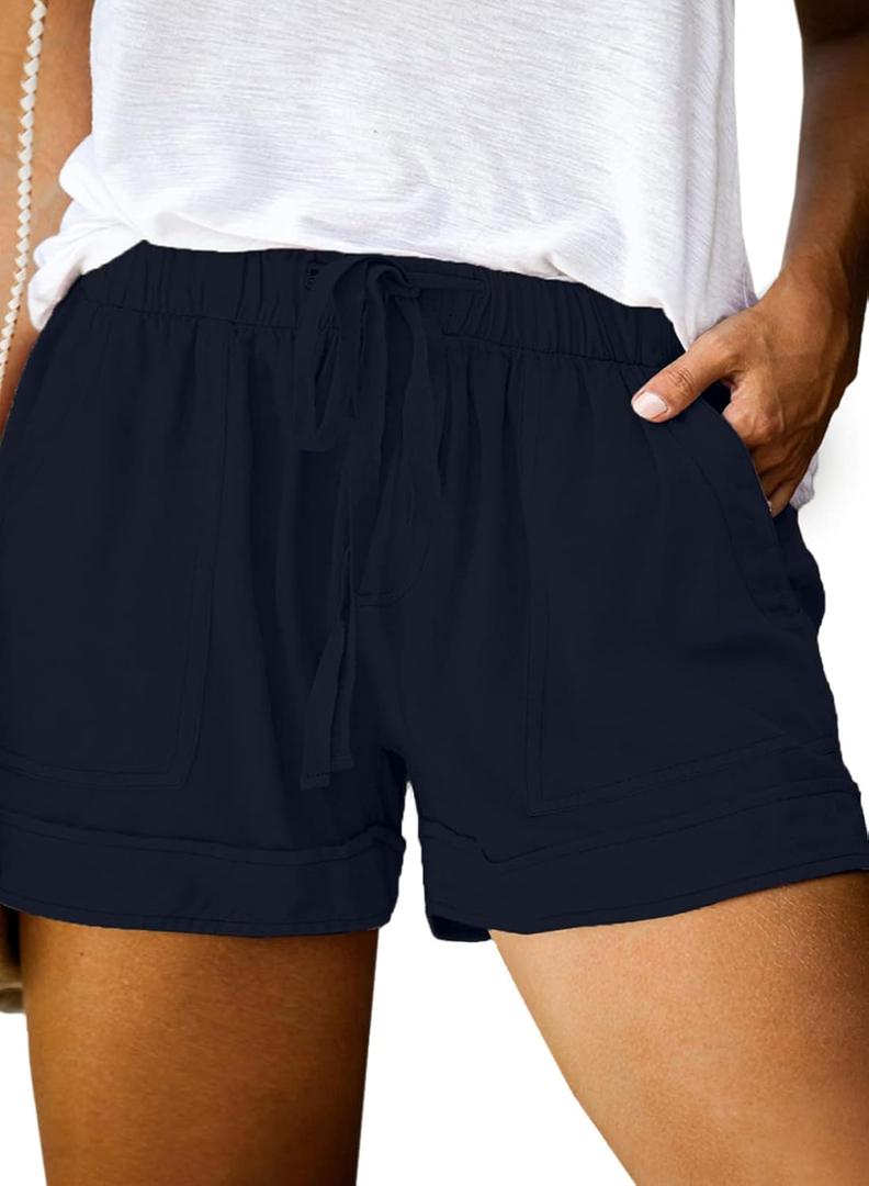 Eytino Womens Plus Size Loose Casual Drawstring Elastic Waist Summer Shorts with Pockets,1X Blue (Blue, XL)