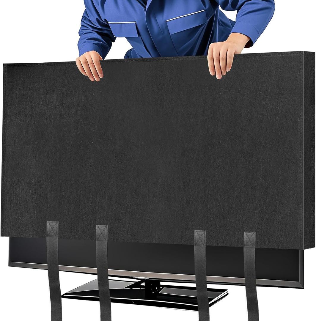 TV Cover Moving Dust Anti-Scratch TV Screen Cover Fits 70"-75" TV with Bottom Strap for Protection TV Moving Home Renovation Pet Scratch or Other Furniture(75") (Black)
