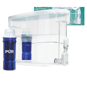 PUR PLUS 30-Cup Water Filter Dispenser with 1 Lead-Reducing PUR PLUS Filter, Dishwasher Safe, Powerful Filtration, Large Capacity with Slim, Space-Saving Design, White (DS1811Z)