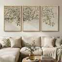 Large Vintage Framed 3 Piece Tree Wall Art for Living Room, 24x36 In