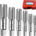 6-Piece NPT Pipe Tap Set, 1", 3/4", 1/2", 3/8", 1/4", 1/8" NPT Tap Set, Carbon Steel Hand Threading Plumbing Tap Set for Accurate Threads, Assorted Plumbers Mechanics DIY Thread cutting tools