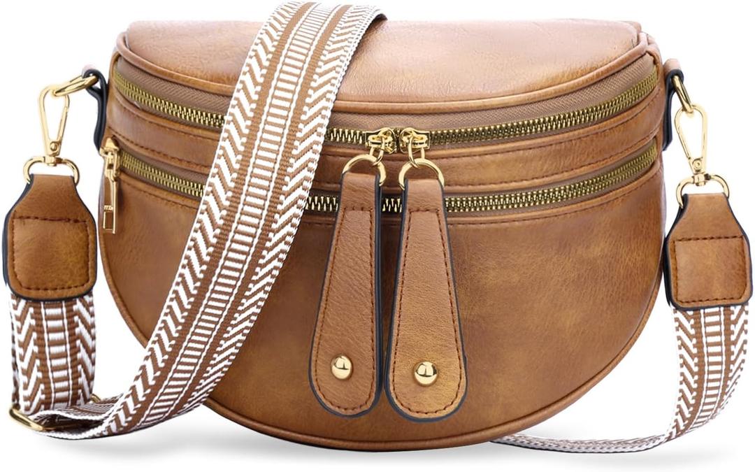 KKXIU Crossbody Sling Bag for Women Trendy Fanny Pack Vegan Leather Chest Bag | Trendy (Brown)
