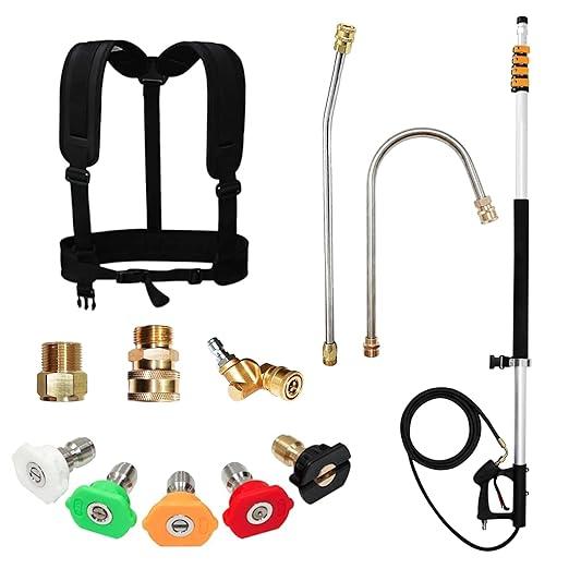 EDOU 20ft Telescoping Pressure Washer Wand – Power Wash Gutter Cleaner Tool – 4,000 PSI Extension Pole with 1/4 Inch Quick Connect, 5 Nozzles