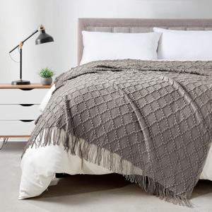 BOURINA Dark Grey Throw Blanket 50 x70 Inches Jacquard Argyle Throw Textured Solid Soft Throws and Blankets for Sofa or Bed Knitted Decorative Blanket