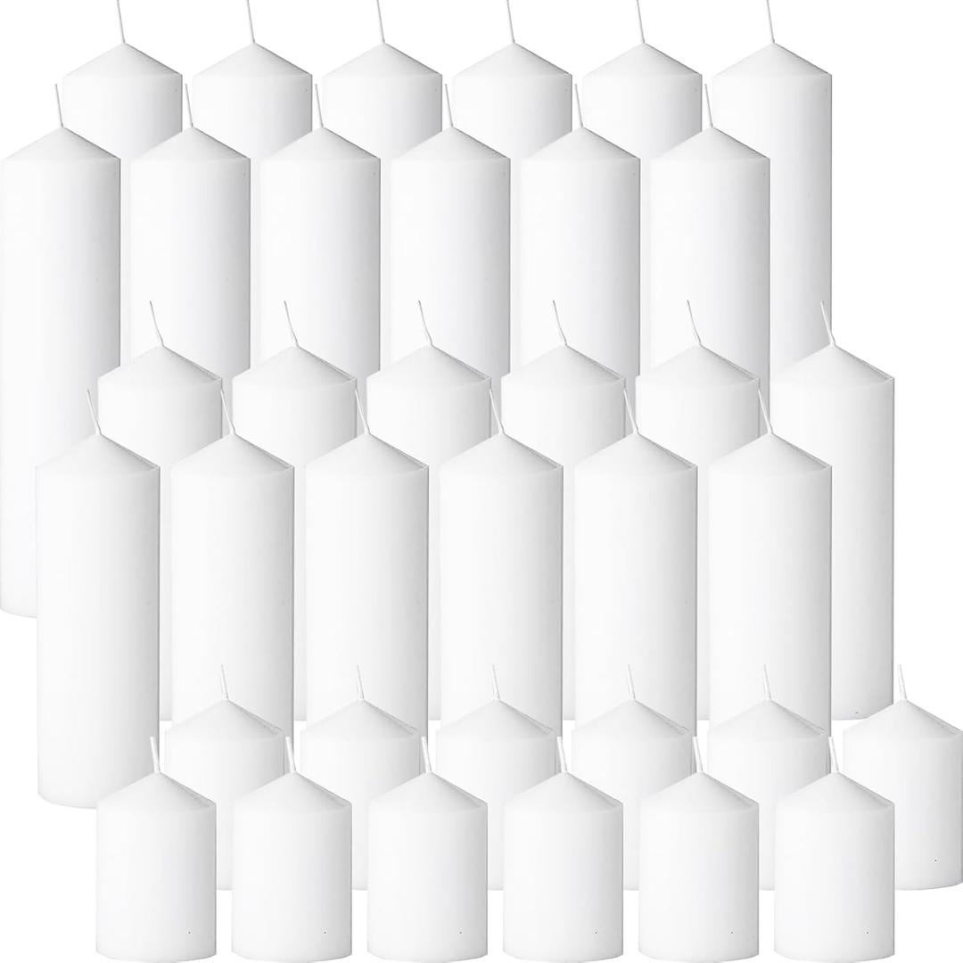 REDACTEDvxo White Pillar Candles Bulk Set of 36， Hurricane Candles，3 Different Lengths 2 x 3/ 6/ 8 Inch (12 Each)， Dripless Unscented Smokeless， Gives You a Better Atmosphere When Organizing an Event Party