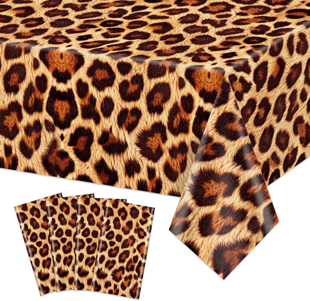 Leopard Print Tablecloths, 4 Pack Cheetah Print Table Cloths Animal Tablecloths Decorations for Birthday Safari Baby Shower and Jungle Theme Party, 51 x 86 Inch
