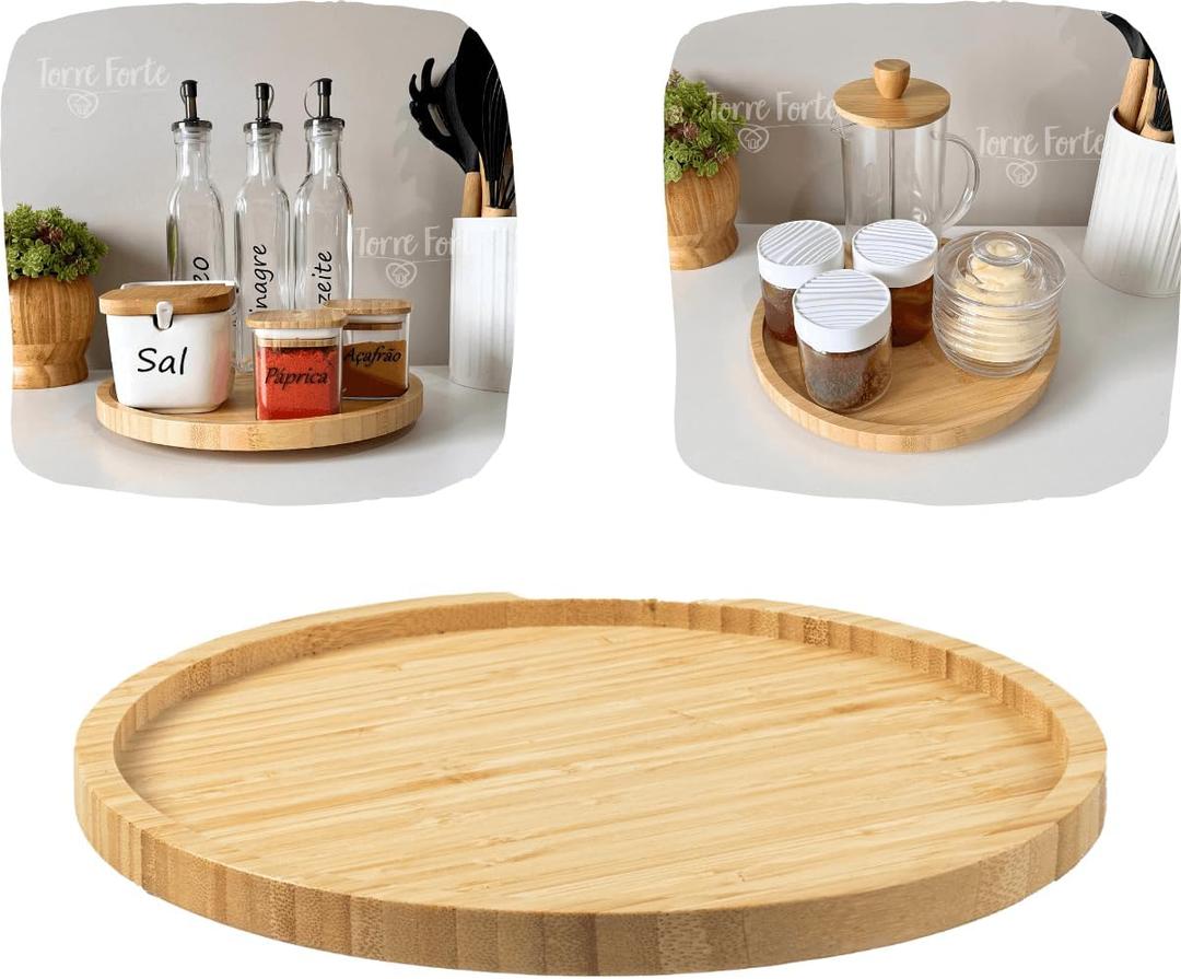 Round Rotating Platter Bamboo Serving Tray For Cold Cuts And Appetizers 25cm