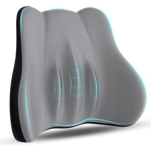 Lumbar Support Pillow, Memory Foam Lumbar Pillow for Lower Back Pain Relief, Back Support Pillow for Office Chair, Car Seat -Gray