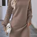 HUUSA Winter Dresses for Women 2025 Fall Puff Long Sleeve Sweaters Loose Mock Neck Outfits Sexy Mini Dress Going Out (Brown, L)