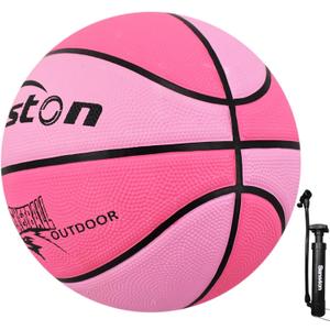 Senston 27.5'' Outdoor Basketball Ball Excellent Elasticity/Grip Rubber Basketballs with Pump, Durable Size 3/5/7 Outdoor/Indoor Basketball, Pink, 27.5''/Size 5