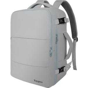 Taygeer Carry On Backpack, Womens Travel Backpack with Water Bottle Pocket | Laptop Mochila 15.6inch Flight Approved with Shoe Pouch, College Teacher Tote Bag for Business Travel Supplies, Grey