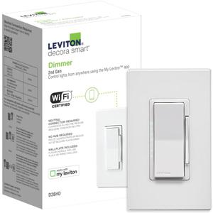 Leviton Decora Smart Dimmer Switch, Wi-Fi 2nd Gen, Neutral Wire Required, Works with Matter, My Leviton, Alexa, Google Assistant, Apple Home/Siri & Wired or Wire-Free 3-Way, D26HD-2RW, White