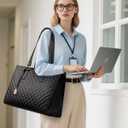 LOVEVOOK Lunch Tote Bag for Women, 15.6 Inch Laptop Bag with Insulated Lunch Compartment, Quilted Large Capacity Computer Handbag with Purse for Business, Work, Nurse, Office, Collage, Casual, Black