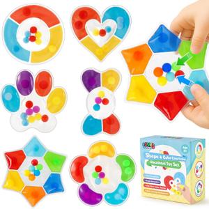 LovesTown 6PCS Color Sorting Toys, Matching Games for Toddlers Different Shapes Sensory Fidget Toys for Kids with Autism Airplane Travel Birthday Gifts Goodie Bags Classroom Rewards