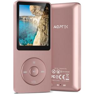 AGPTEK A02PL 64GB MP3 Player, 70 Hours Playback Lossless Sound Music Player, Supports up to 128GB(Rose Gold)