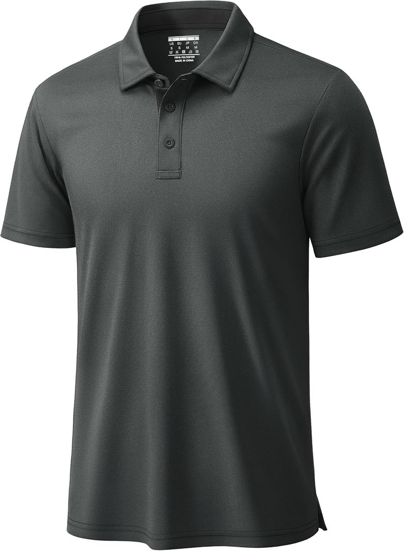 TACVASEN Mens Polo Shirts Short Sleeve Dry Fit Moisture Wicking Performance Collared Golf Shirt for Men Casual Athletic (Gray, M)