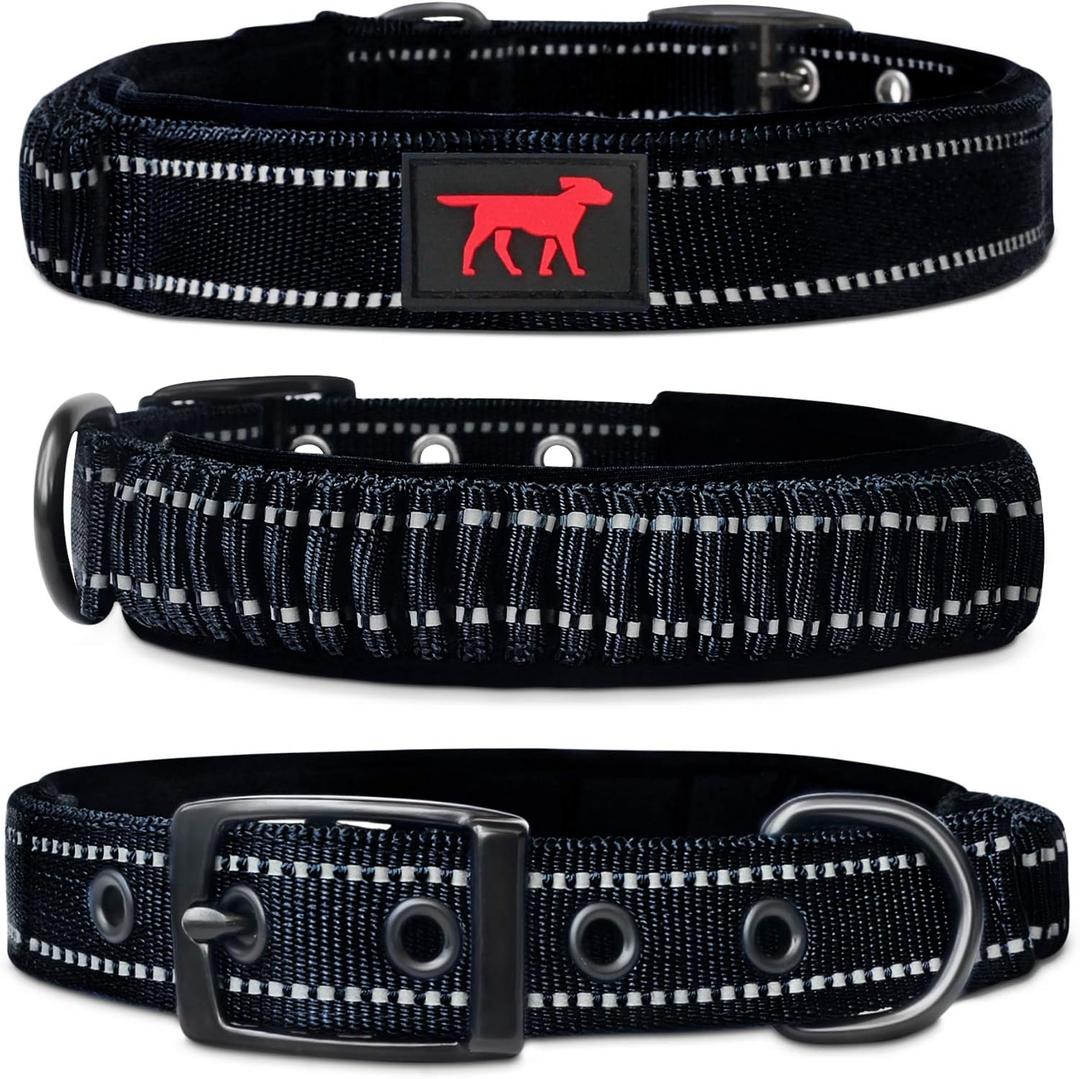 Tuff Pupper Heavy Duty Dog Collar with Handle | Ballistic Nylon Heavy Duty Collar | Padded Reflective Dog Collar with Adjustable Stainless Steel Hardware | Convenient Sizing for All Breeds (Medium/Large (14 - 18" Neck), Epic Black)