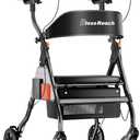 Heavy Duty Upright Rollator Walker for Seniors, 450lb Capacity, 6 Height Adjustments, 8" All-Terrain Wheels, Padded Seat & Backrest, Easy Assembly, Foldable Design (Black)