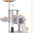 Heybly Cat Tree with Cat Self Groomer Brush, Cat Tower Condo for Indoor Cats with Padded Plush Perch, Cat House with Basket Scratching Board Post, Light Gray HCT005SW