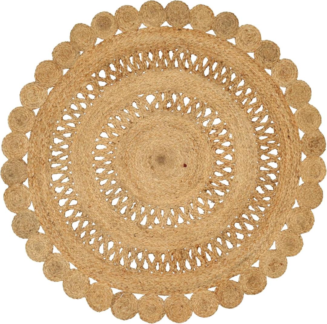 Hand Woven Braided Jute Rug - 4' Round - Reversible Farmhouse Rugs for Living Room, Bedroom, Dining Room, Kitchen - Natural Decorative Floor Circle Boho Entry Area Rugs - Round Rug 4ft