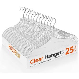 HOUSE DAY Clear Plastic Hangers 25 Pack, Durable Crystal Hangers for Clothes, Light Weight Plastic Dress Hanger for Women, Versatile 16.7 Hanger for Closet and Retail Use, with 360 Swivel Hook