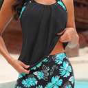 Yonique Two Piece Tankini Bathing Suits T-Back Blouson Swim Tops with Boy Shorts Women Swimsuits Sporty Swimwear (Black, XXL)