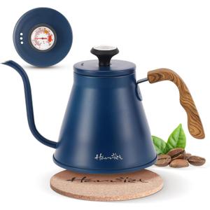 Harriet Gooseneck Kettle with Thermometer for Pour Over Coffee and Tea, 37 fl oz, Stainless Steel, Durable 3-Layer Base, Ideal Spout for Precision Pouring, Compatible with all Stove Tops, Blue