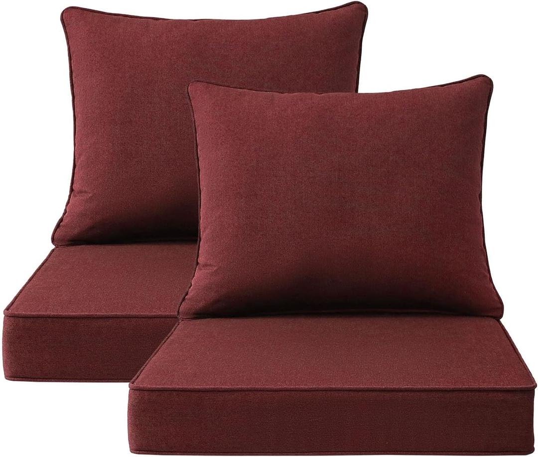 Sunbrella Outdoor Chair Cushions Set, 22" x 22", Set of 2, Water-Repellent, Fade Resistant, Deep Seat Bottom and Back Cushion for Backyard, Couch, Sofa and Patio Furniture, Spectrum Brick (22"x22")