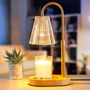 Candle Warmer Lamp with Timer - Electric Candles Wax Warmers Glass Lamps for Jar Candles Burner Adjustable Height and Dimmable Light Modern No Flame Scented Candle Warming Lantern, Amber