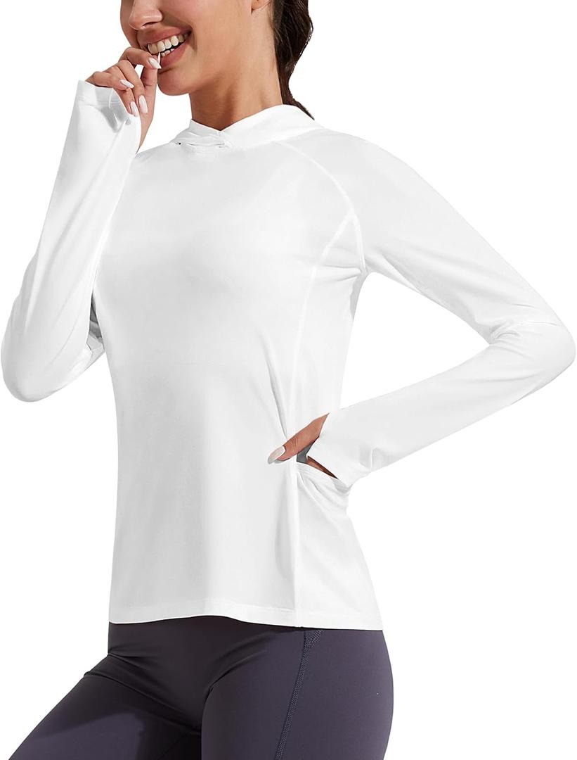Pioneer Camp Womens UPF 50+ Sun Protection Hoodie Shirt with Pockets Long Sleeve Fishing Hiking Outdoor UV Shirts Lightweight (X-Large, White)