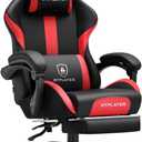GTRACING Gaming Chair with Foot Rest & Pocket Spring Cushion, Ergonomic High Back Computer Chair with Headrest & 360-Swivel Seat for Home Office Desk, PU Leather, Red